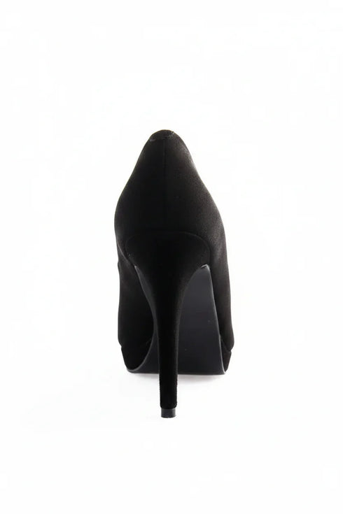 Black Suede Peep Toe High Heel Court Shoes – G-926