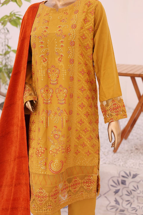 Nau Bahar Dhanak Embroidered Suit with Velvet Shawl NB-05