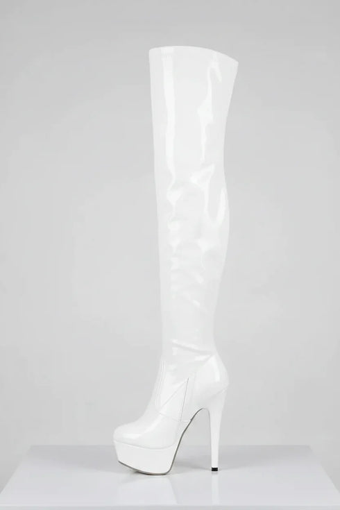 Women's White Patent Thigh High Over The Knee Stiletto Boots Zip 14777
