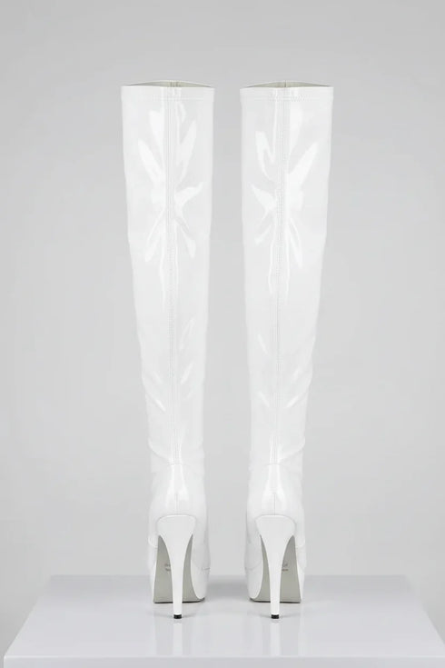 Women's White Patent Thigh High Over The Knee Stiletto Boots Zip 14777