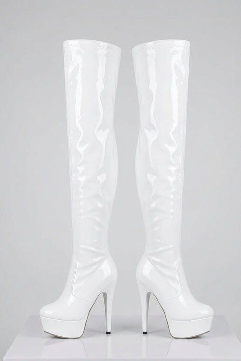 Women's White Patent Thigh High Over The Knee Stiletto Boots Zip 14777