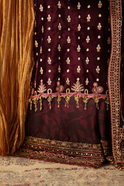 Barqoue Embroidered Velvet Suit  UF-4313