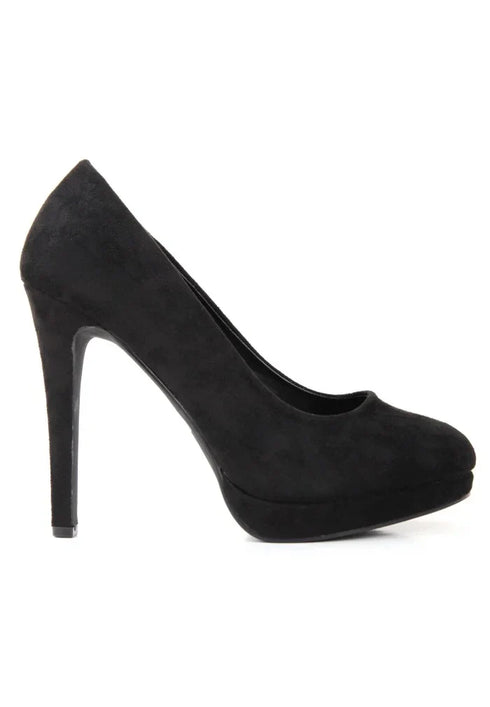 Black Suede Round Toe High Heel Court Shoes – G-925