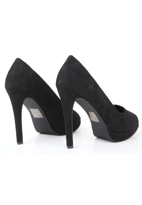 Black Suede Round Toe High Heel Court Shoes – G-925
