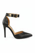 Pointy Toe Stiletto ankle strape court shoes Black Matte 221