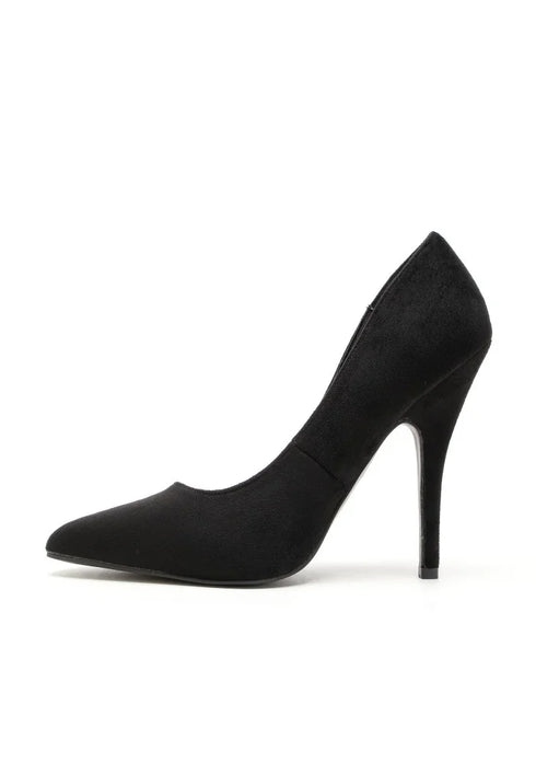 Pointy Toe Court Shoes Black Suede Block Heel Smart Formal Office G-924