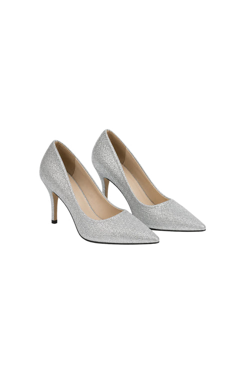 Silver Glitter Stiletto High Heel Court Shoes Pointed Toe 4.5 Inch — BS-12924