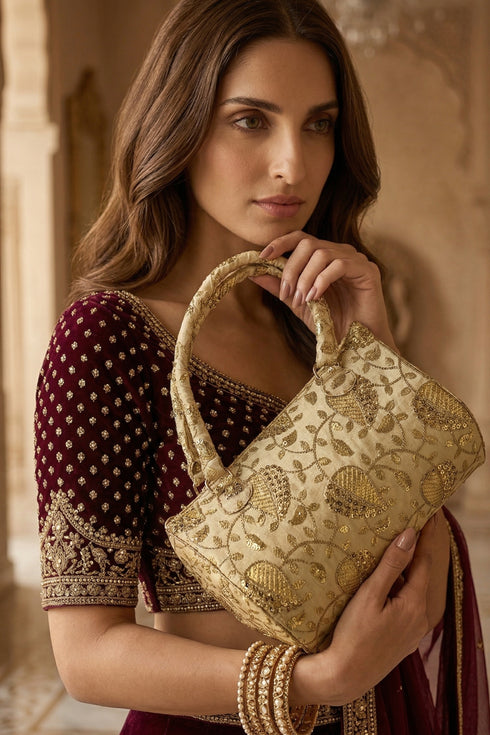 Ivory Tila Embroidered Handbag