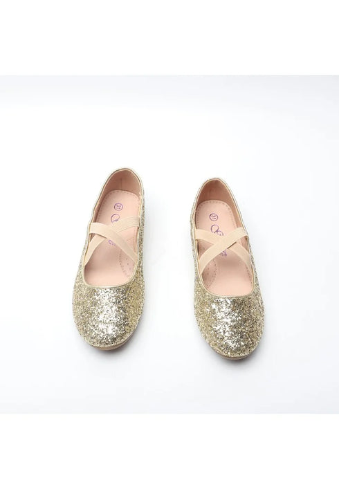 Girl’s Mary Jane Ballerina Flat Shoes- Gold Glitter