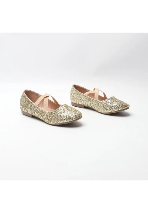 Girl’s Mary Jane Ballerina Flat Shoes- Gold Glitter