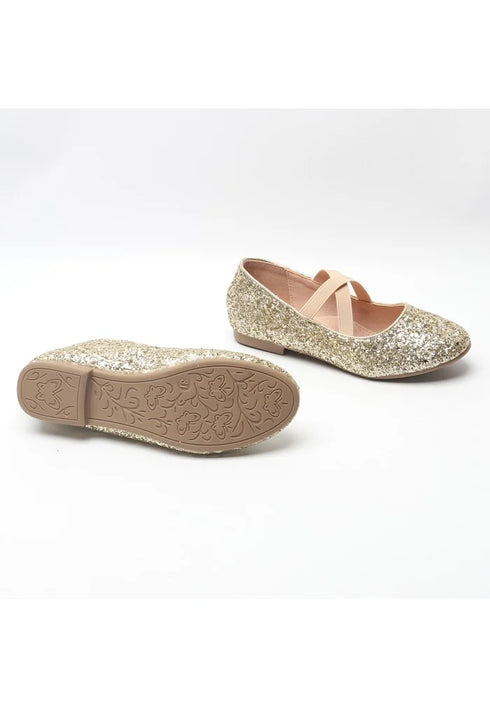 Girl’s Mary Jane Ballerina Flat Shoes- Gold Glitter