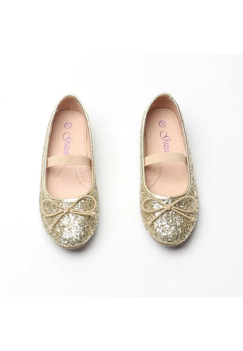 Girl’s Mary Jane Ballerina Flat Shoes- Gold Glitter