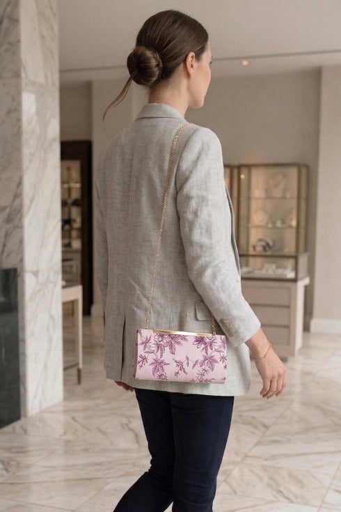 Floral Print Chain Clutch - Pink