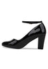 Black Ankle Strap Block Heel Court Shoes– G-1829