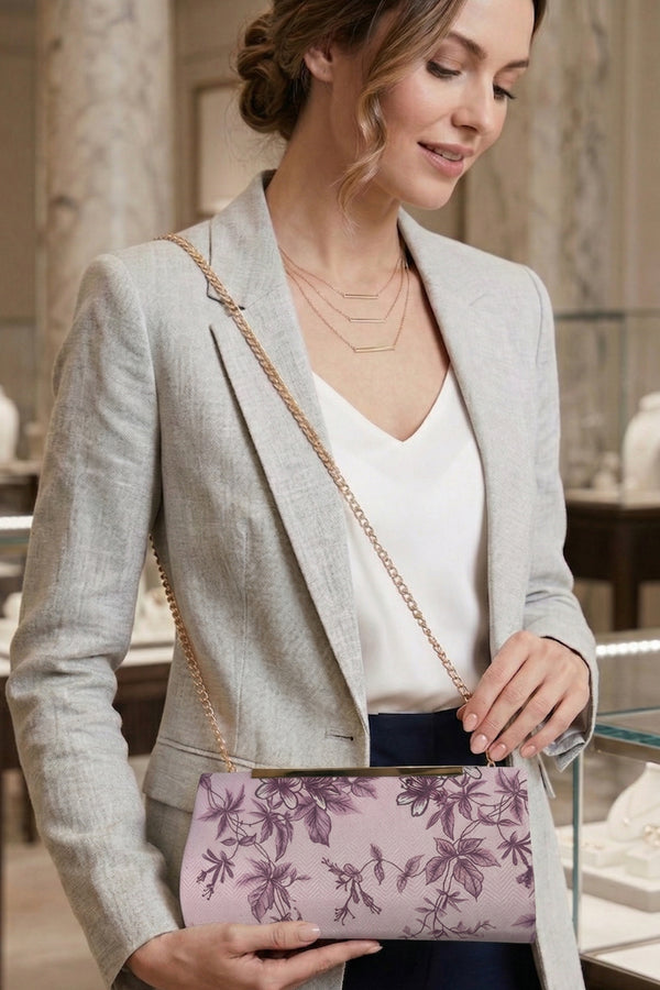 Floral Print Chain Clutch - Pink