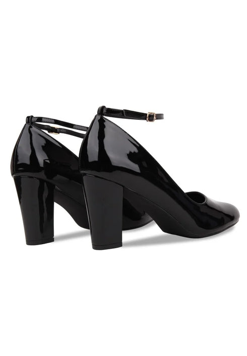 Black Ankle Strap Block Heel Court Shoes– G-1829