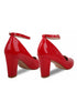 Red Patent Ankle Strap Block Heel Court Shoes Buckle Closure 1829