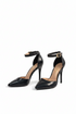 Women's Black Matte Ankle Strap Stiletto Court Shoes Pointed Toe 221