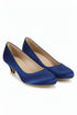 Women Round Toe Kitten Heel Shoes Navy Satin G-20