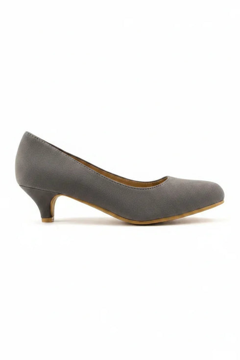 Women Round Toe Kitten Heel Shoes Grey Suede G-20
