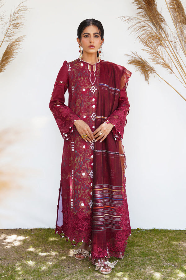 Qalamkar Embroidered Lawn 3 piece suit RT-07 RUBY