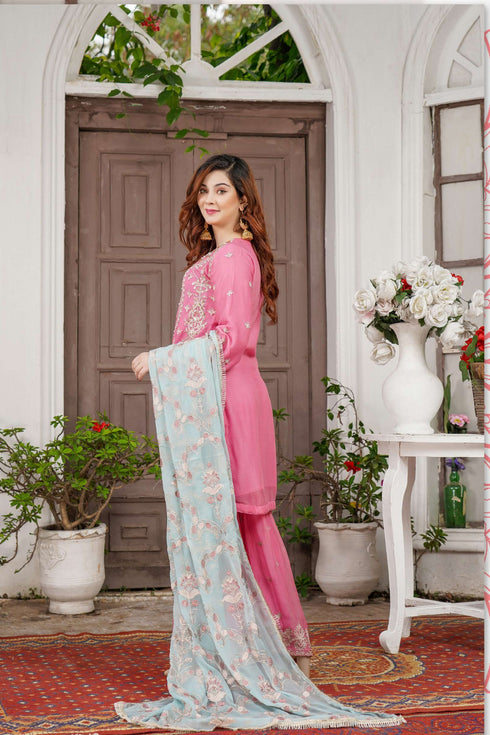 UB Fashion Embroidered Chiffon 3 Piece Suit UB-102