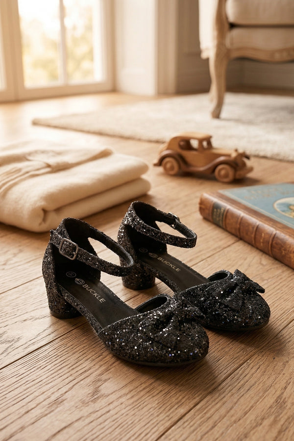 Kids Black Glitter Shoes BS-608
