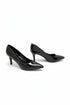 Womens Mid Heels Pointed Toe Party Court Shoes- Black Patent G-923-7