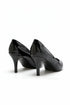 Womens Mid Heels Pointed Toe Party Court Shoes- Black Patent G-923-7