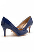 Womens Mid Heels Pointed Toe Party Court Shoes- Navy Patent G-923-6