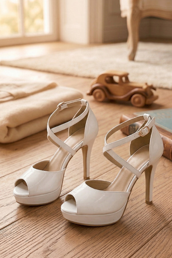 White Patent Ankle Strap Heel BS27