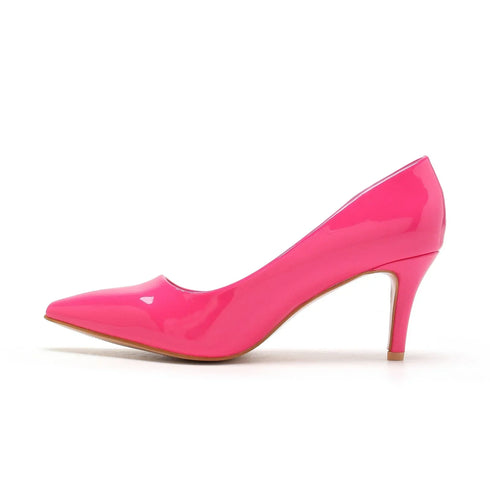 Womens Mid Heels Pointed Toe Party Court Shoes- Hot Pink Patent G-923-3