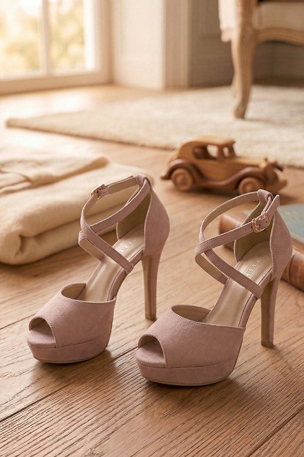 Nude Suede (light) Ankle Strap Heel BS27