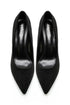 Womens Mid Heels Pointed Toe Party Court Shoes- Black Suede G-923-1