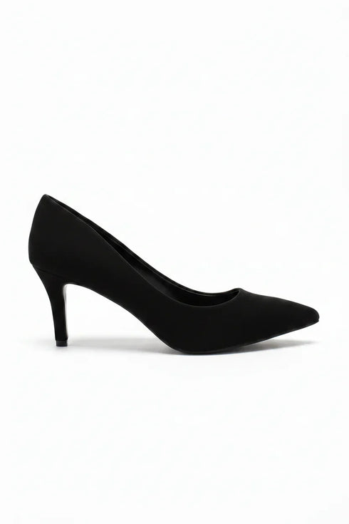 Womens Mid Heels Pointed Toe Party Court Shoes- Black Suede G-923-1