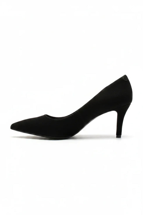 Womens Mid Heels Pointed Toe Party Court Shoes- Black Suede G-923-1