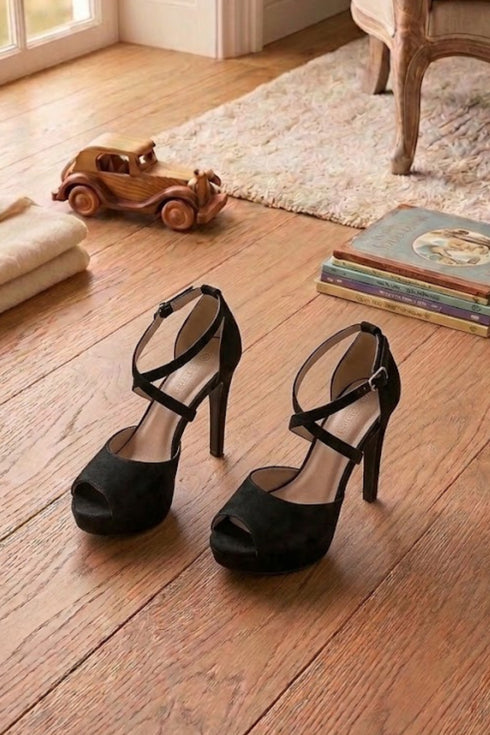 Black Suede Ankle Strap Heel BS27