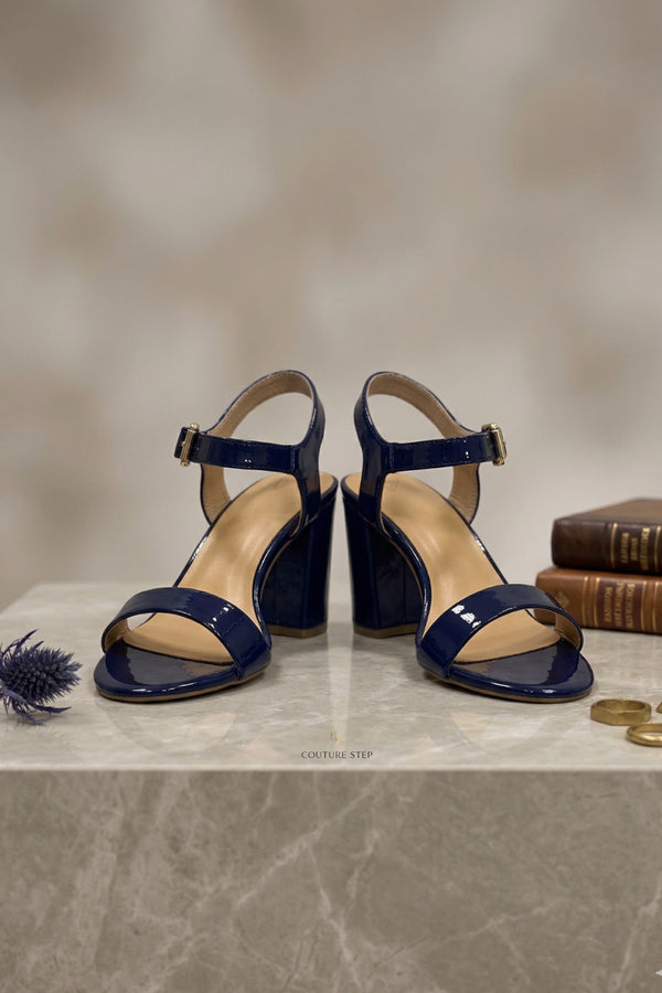 Navy Patent Ankle Strap Heel 1840