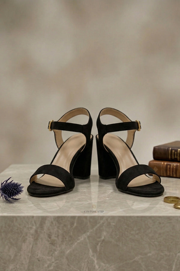 Black Suede Ankle Strap Heel 1840