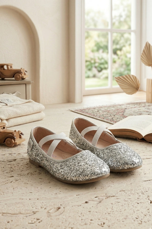 Girl’s Mary Jane Ballerina Flat Shoes- Silver Glitter