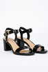 Women's Black Patent Ankle Strap Block Heel Sandals Open Toe Buckle 1840