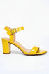 Women's Yellow Patent Ankle Strap Block Heel Sandals Buckle Round Toe 1840