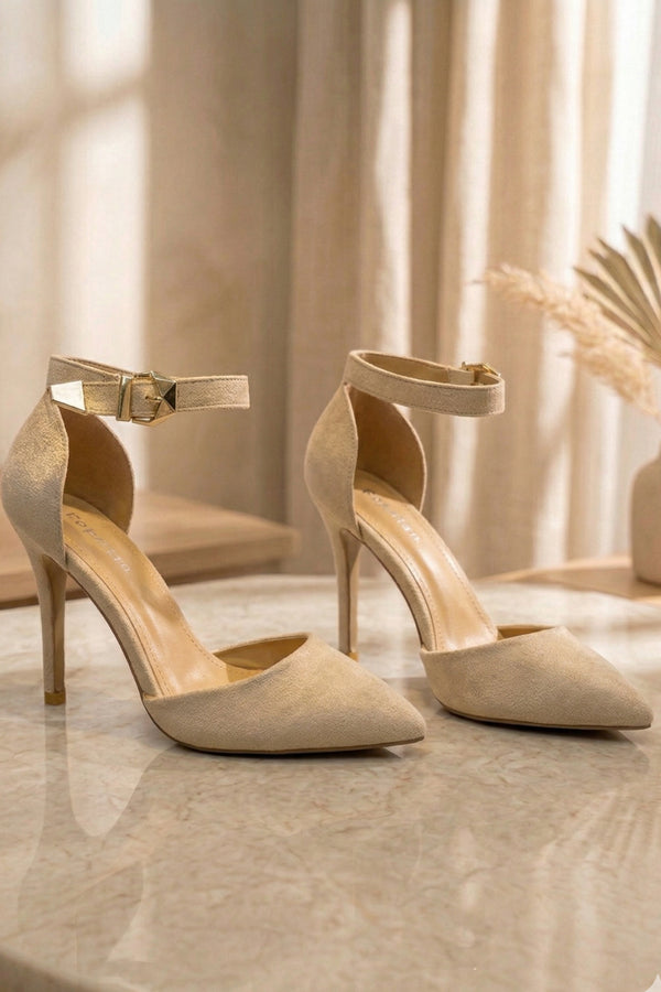 Nude Suede Ankle Strap Heel 221