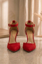 Red Suede Ankle Strap Heel 221