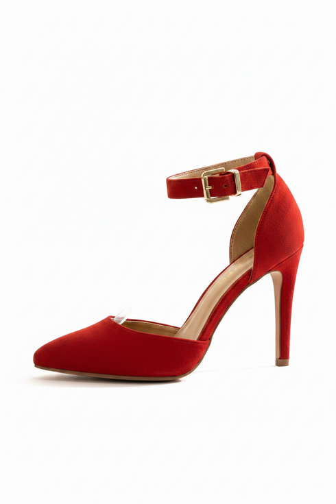 Red Suede Ankle Strap Heel 221