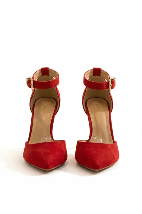 Red Suede Ankle Strap Heel 221