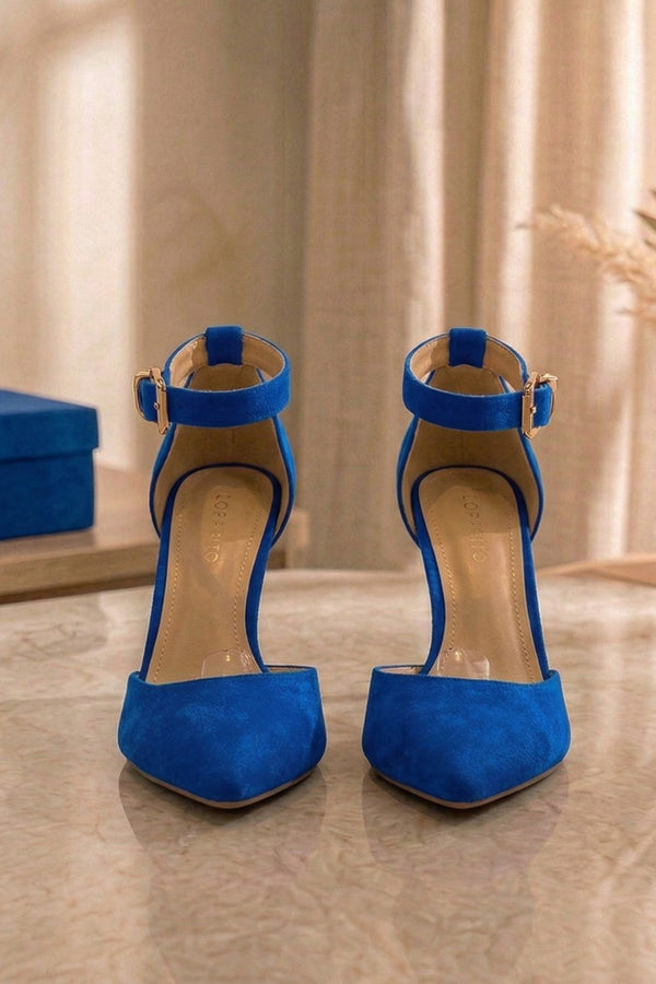 Blue Suede Ankle Strap Heel 221