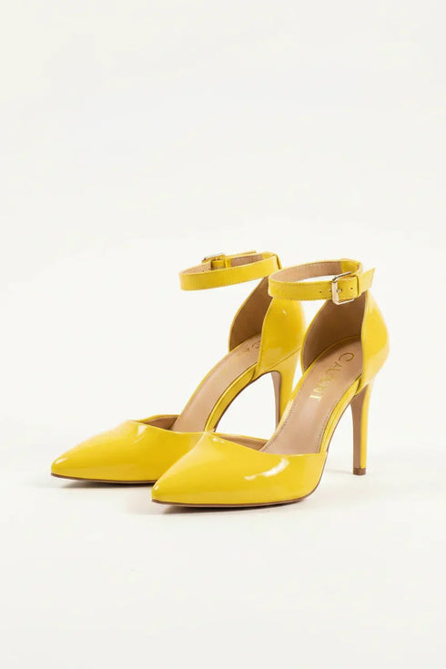 Yellow Patent Ankle Strap Heel 221