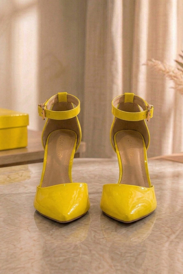 Yellow Patent Ankle Strap Heel 221