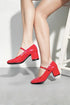 Red Patent Round Toe Block Heel Mary Jane Strap Shoes G-1830-3